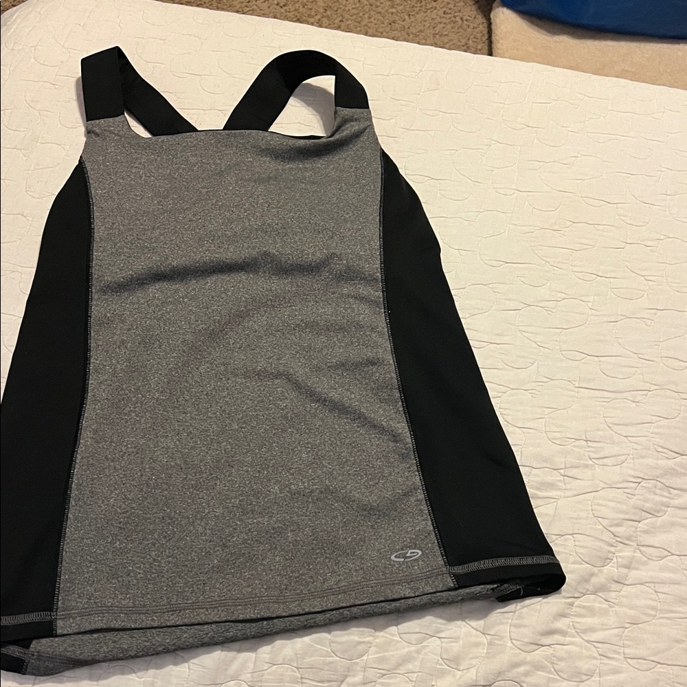 CHAMPION Womens Black/Grey Workout Tank Top Shirt Duo Dry Stretch SZ Large